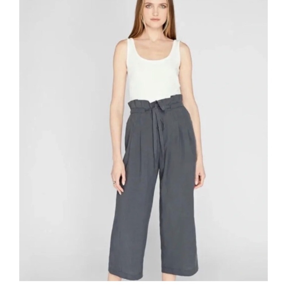 Club Monaco Anreannah Wide Leg Pants Grey Lyocell Linen Womens 4 Paperbag Waist